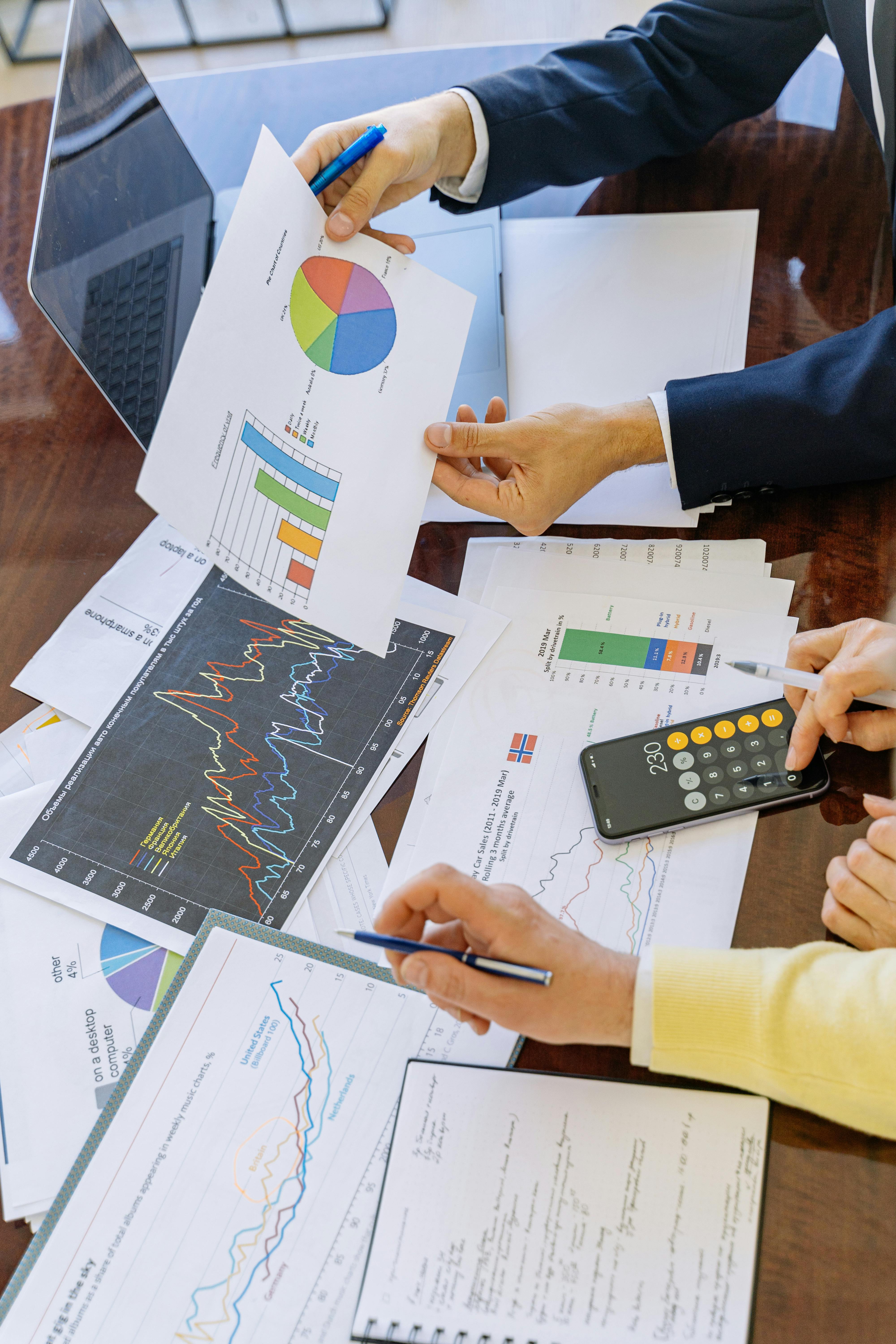 Business team discussing financial planning metrics